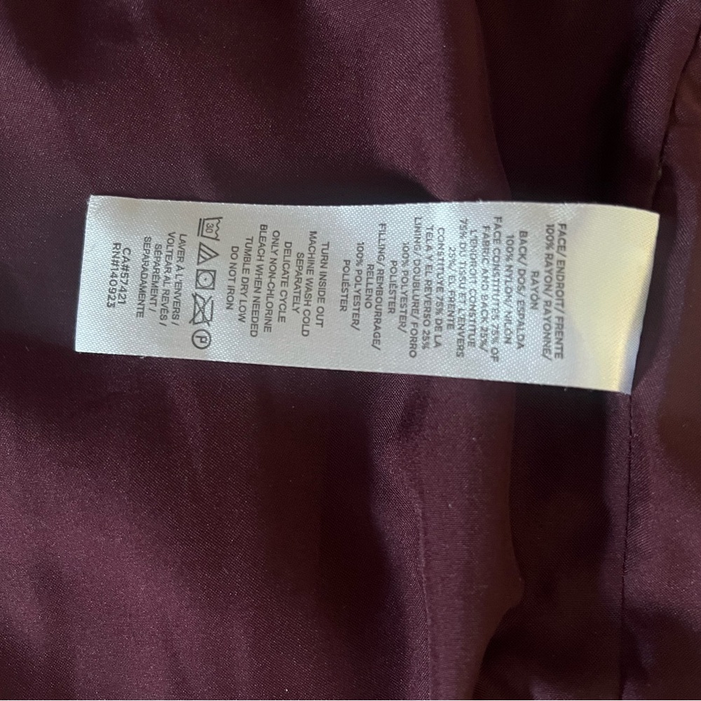 LOFT Velvet Plaid Puffer Vest in Burgundy with Black Accents - Picture 4 of 4